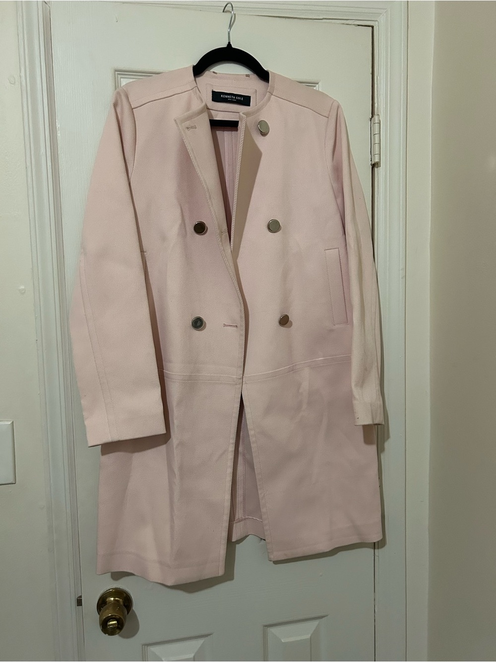 Kenneth Cole Pale Pink Double-Breasted Trench Coat